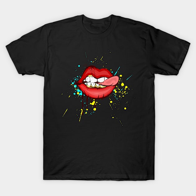 RED LIPS WITH TEETS T-Shirt by GClothes